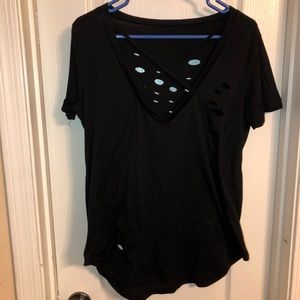 Black hole criss cross neck tee